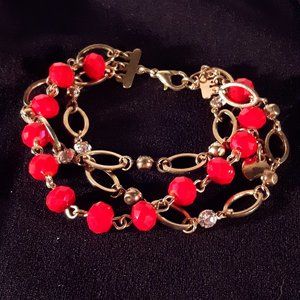 Costume Jewelry Bracelet - red beads and Gold/Diamond Style